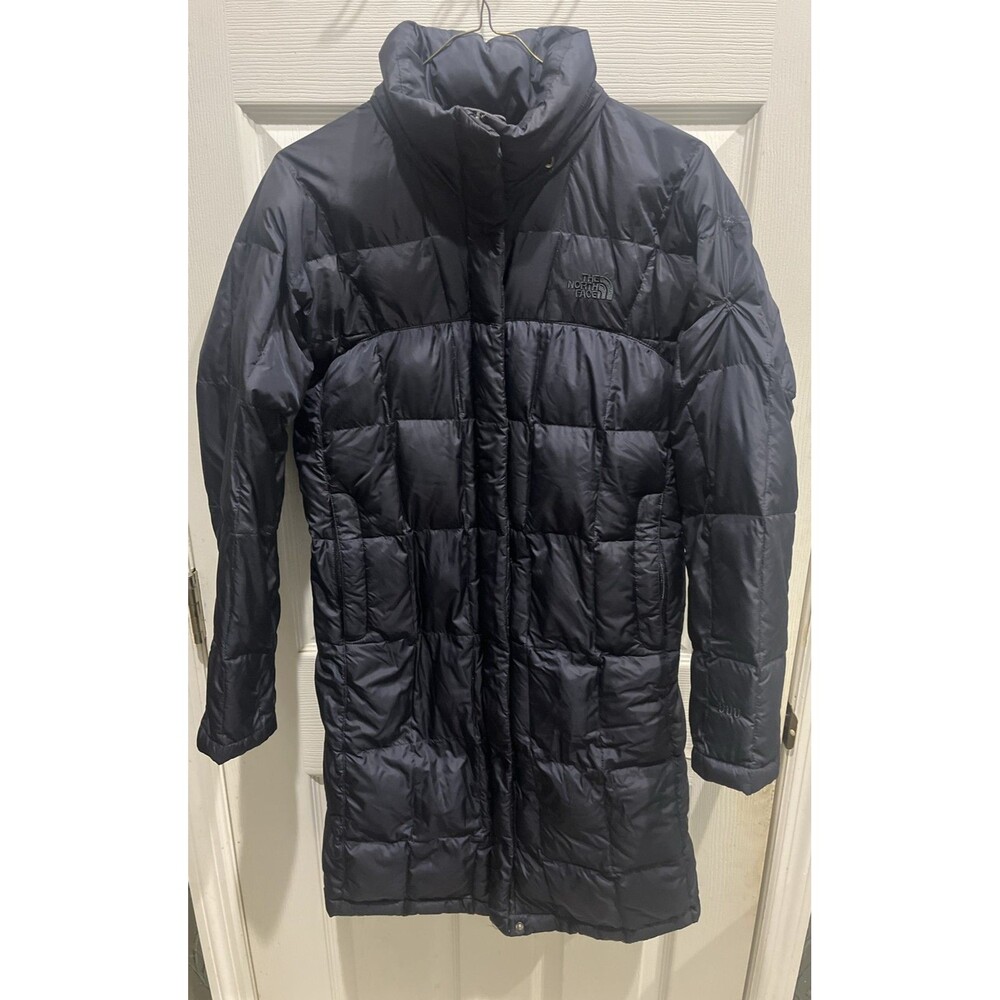 The North Face Long Puffer Jacket Women Small Blue Goose Down 600 No Hood - Read